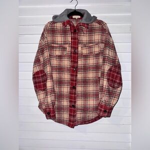 Gilded Intent Plaid Button-Up Shirt Hoodie